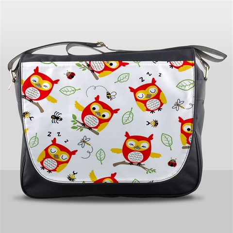 Seamless Pattern Vector Owl Cartoon With Bugs Messenger Bag from ArtsNow.com Front