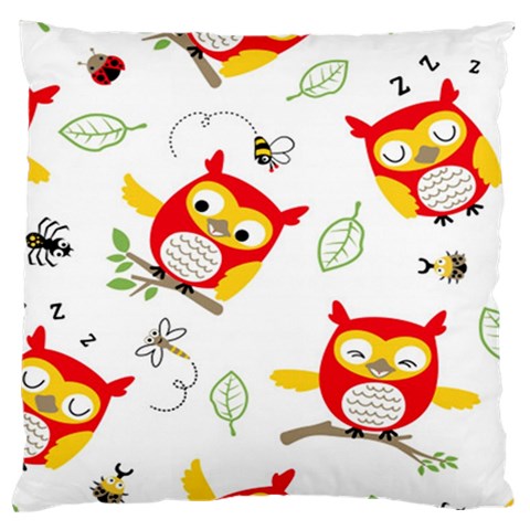 Seamless Pattern Vector Owl Cartoon With Bugs Large Cushion Case (One Side) from ArtsNow.com Front
