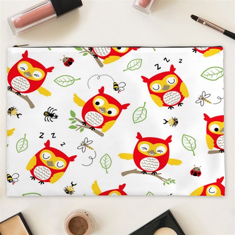Seamless Pattern Vector Owl Cartoon With Bugs Cosmetic Bag (XXL) from ArtsNow.com Front