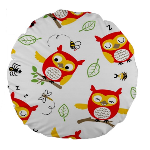 Seamless Pattern Vector Owl Cartoon With Bugs Large 18  Premium Round Cushions from ArtsNow.com Front