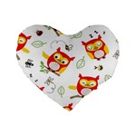 Seamless Pattern Vector Owl Cartoon With Bugs Standard 16  Premium Heart Shape Cushions