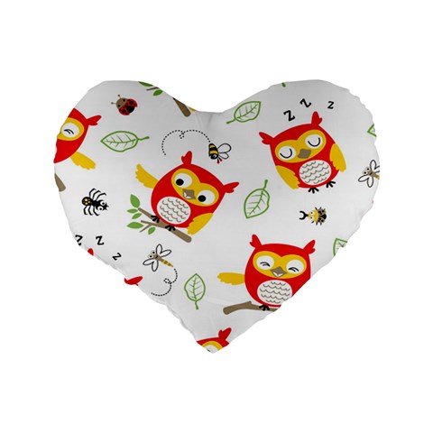 Seamless Pattern Vector Owl Cartoon With Bugs Standard 16  Premium Heart Shape Cushions from ArtsNow.com Back