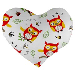 Seamless Pattern Vector Owl Cartoon With Bugs Large 19  Premium Heart Shape Cushions from ArtsNow.com Front