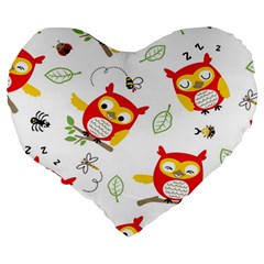 Seamless Pattern Vector Owl Cartoon With Bugs Large 19  Premium Heart Shape Cushions from ArtsNow.com Back
