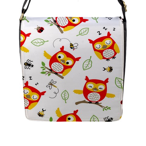 Seamless Pattern Vector Owl Cartoon With Bugs Flap Closure Messenger Bag (L) from ArtsNow.com Front