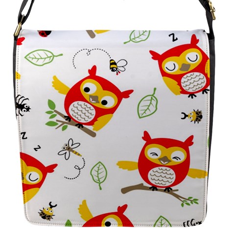 Seamless Pattern Vector Owl Cartoon With Bugs Flap Closure Messenger Bag (S) from ArtsNow.com Front