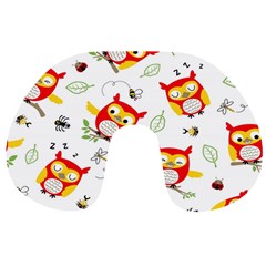 Seamless Pattern Vector Owl Cartoon With Bugs Travel Neck Pillow from ArtsNow.com Front