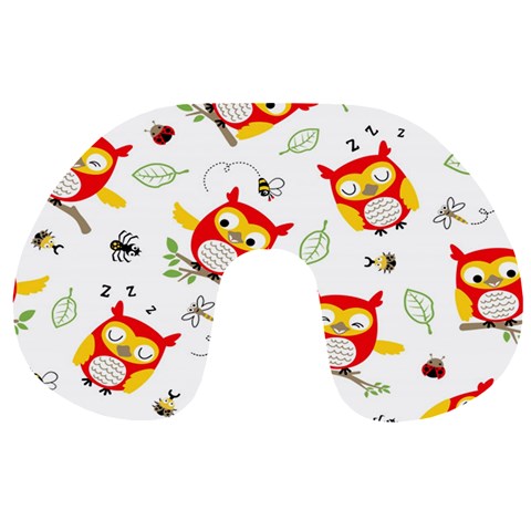 Seamless Pattern Vector Owl Cartoon With Bugs Travel Neck Pillow from ArtsNow.com Back
