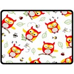 Seamless Pattern Vector Owl Cartoon With Bugs Two Sides Fleece Blanket (Large)