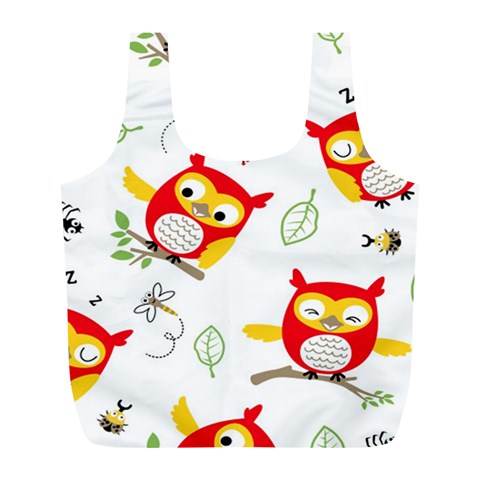 Seamless Pattern Vector Owl Cartoon With Bugs Full Print Recycle Bag (L) from ArtsNow.com Front