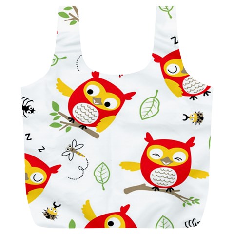 Seamless Pattern Vector Owl Cartoon With Bugs Full Print Recycle Bag (XL) from ArtsNow.com Front