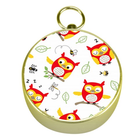 Seamless Pattern Vector Owl Cartoon With Bugs Gold Compasses from ArtsNow.com Front