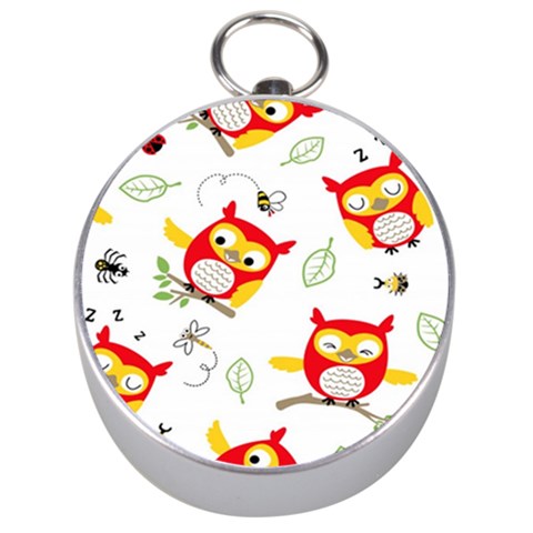 Seamless Pattern Vector Owl Cartoon With Bugs Silver Compasses from ArtsNow.com Front