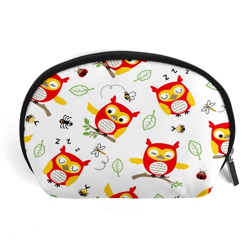 Seamless Pattern Vector Owl Cartoon With Bugs Accessory Pouch (Large) from ArtsNow.com Front