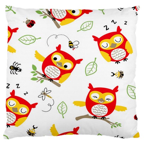 Seamless Pattern Vector Owl Cartoon With Bugs Standard Premium Plush Fleece Cushion Case (One Side) from ArtsNow.com Front