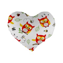 Seamless Pattern Vector Owl Cartoon With Bugs Standard 16  Premium Flano Heart Shape Cushions from ArtsNow.com Front