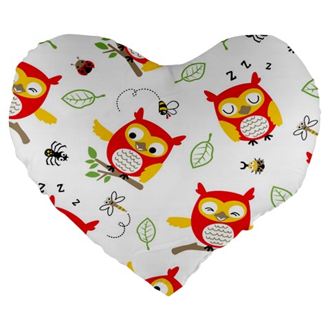Seamless Pattern Vector Owl Cartoon With Bugs Large 19  Premium Flano Heart Shape Cushions from ArtsNow.com Front