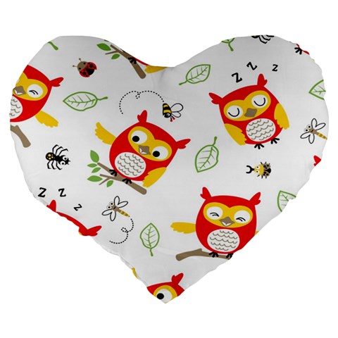 Seamless Pattern Vector Owl Cartoon With Bugs Large 19  Premium Flano Heart Shape Cushions from ArtsNow.com Back