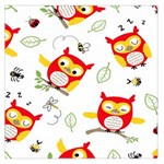 Seamless Pattern Vector Owl Cartoon With Bugs Square Satin Scarf (36  x 36 )