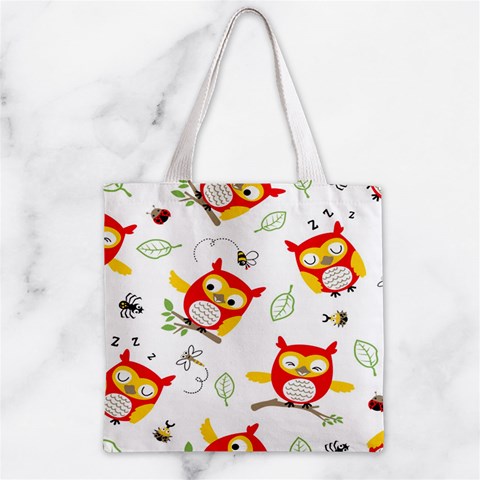 Seamless Pattern Vector Owl Cartoon With Bugs Zipper Grocery Tote Bag from ArtsNow.com Back