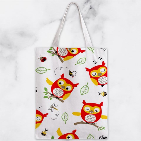 Seamless Pattern Vector Owl Cartoon With Bugs Zipper Classic Tote Bag from ArtsNow.com Front