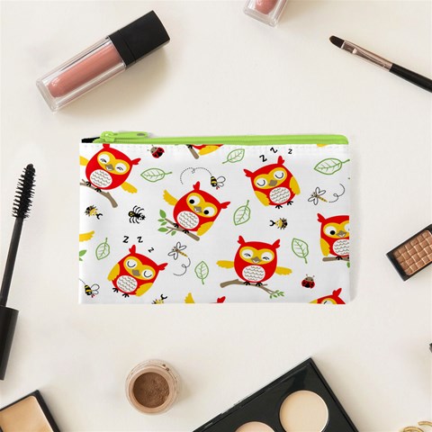 Seamless Pattern Vector Owl Cartoon With Bugs Cosmetic Bag (XS) from ArtsNow.com Front
