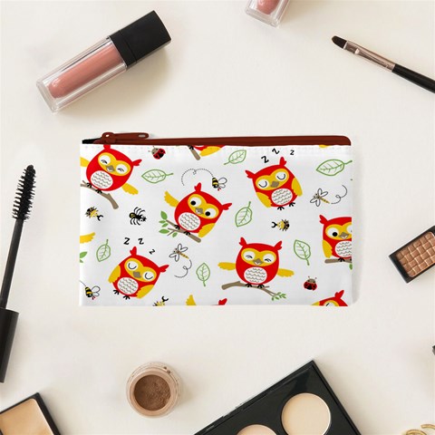 Seamless Pattern Vector Owl Cartoon With Bugs Cosmetic Bag (XS) from ArtsNow.com Front