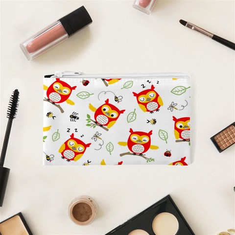 Seamless Pattern Vector Owl Cartoon With Bugs Cosmetic Bag (XS) from ArtsNow.com Front