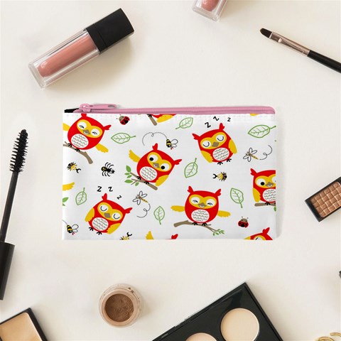 Seamless Pattern Vector Owl Cartoon With Bugs Cosmetic Bag (XS) from ArtsNow.com Front
