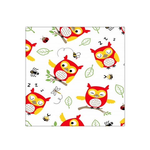 Seamless Pattern Vector Owl Cartoon With Bugs Satin Bandana Scarf 22  x 22  from ArtsNow.com Front