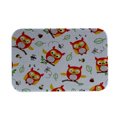 Seamless Pattern Vector Owl Cartoon With Bugs Open Lid Metal Box (Silver)   from ArtsNow.com Front