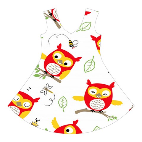 Seamless Pattern Vector Owl Cartoon With Bugs Short Sleeve V Front