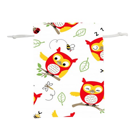 Seamless Pattern Vector Owl Cartoon With Bugs Lightweight Drawstring Pouch (M) from ArtsNow.com Back