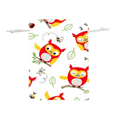 Seamless Pattern Vector Owl Cartoon With Bugs Lightweight Drawstring Pouch (L) from ArtsNow.com Front