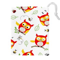 Seamless Pattern Vector Owl Cartoon With Bugs Drawstring Pouch (4XL) from ArtsNow.com Front