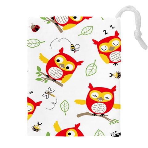 Seamless Pattern Vector Owl Cartoon With Bugs Drawstring Pouch (5XL) from ArtsNow.com Front