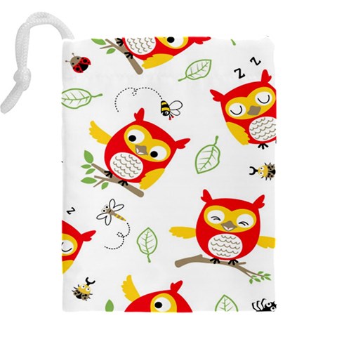 Seamless Pattern Vector Owl Cartoon With Bugs Drawstring Pouch (5XL) from ArtsNow.com Back