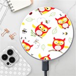 Seamless Pattern Vector Owl Cartoon With Bugs Wireless Fast Charger(White)