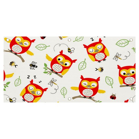 Seamless Pattern Vector Owl Cartoon With Bugs Banner and Sign 4  x 2  from ArtsNow.com Front