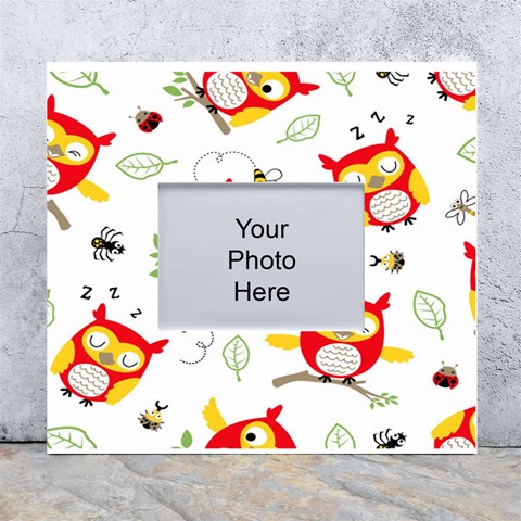 Seamless Pattern Vector Owl Cartoon With Bugs White Wall Photo Frame 5  x 7  from ArtsNow.com Front