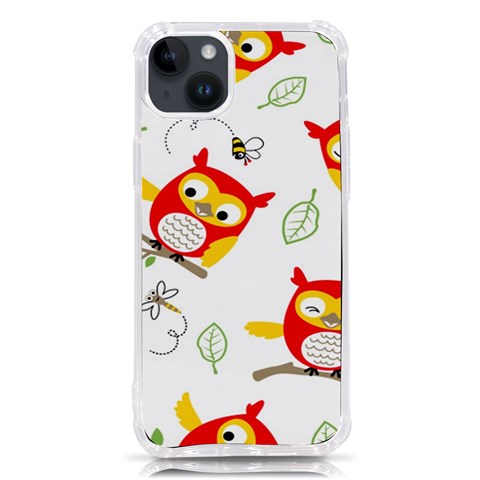 Seamless Pattern Vector Owl Cartoon With Bugs iPhone 14 Plus TPU UV Print Case from ArtsNow.com Front