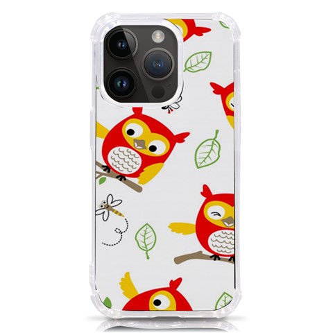 Seamless Pattern Vector Owl Cartoon With Bugs iPhone 14 Pro TPU UV Print Case from ArtsNow.com Front