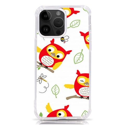 Seamless Pattern Vector Owl Cartoon With Bugs iPhone 14 Pro Max TPU UV Print Case from ArtsNow.com Front