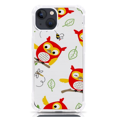 Seamless Pattern Vector Owl Cartoon With Bugs iPhone 13 TPU UV Print Case from ArtsNow.com Front