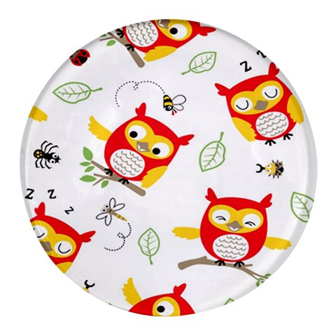 Seamless Pattern Vector Owl Cartoon With Bugs Round Glass Fridge Magnet (4 pack) from ArtsNow.com Front