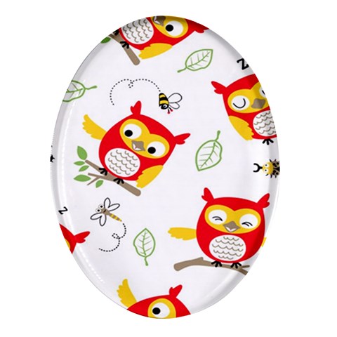 Seamless Pattern Vector Owl Cartoon With Bugs Oval Glass Fridge Magnet (4 pack) from ArtsNow.com Front