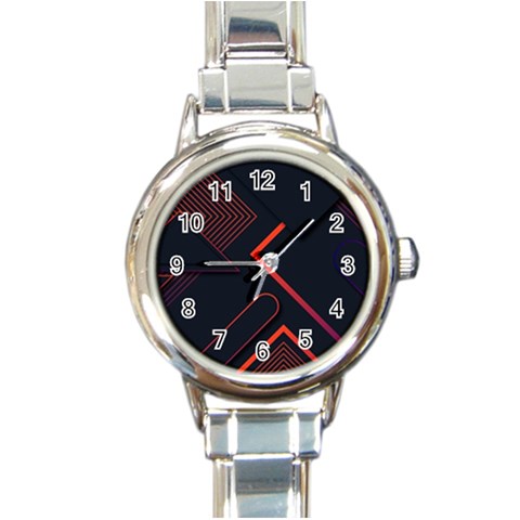 Gradient Geometric Shapes Dark Background Design Round Italian Charm Watch from ArtsNow.com Front