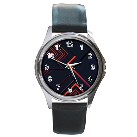 Gradient Geometric Shapes Dark Background Design Round Metal Watch from ArtsNow.com Front