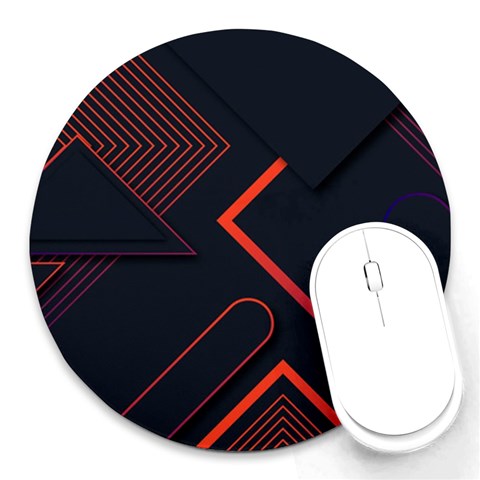 Gradient Geometric Shapes Dark Background Design Round Mousepad from ArtsNow.com Front