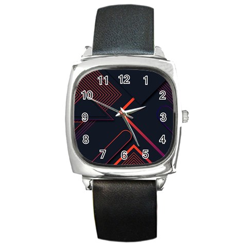 Gradient Geometric Shapes Dark Background Design Square Metal Watch from ArtsNow.com Front